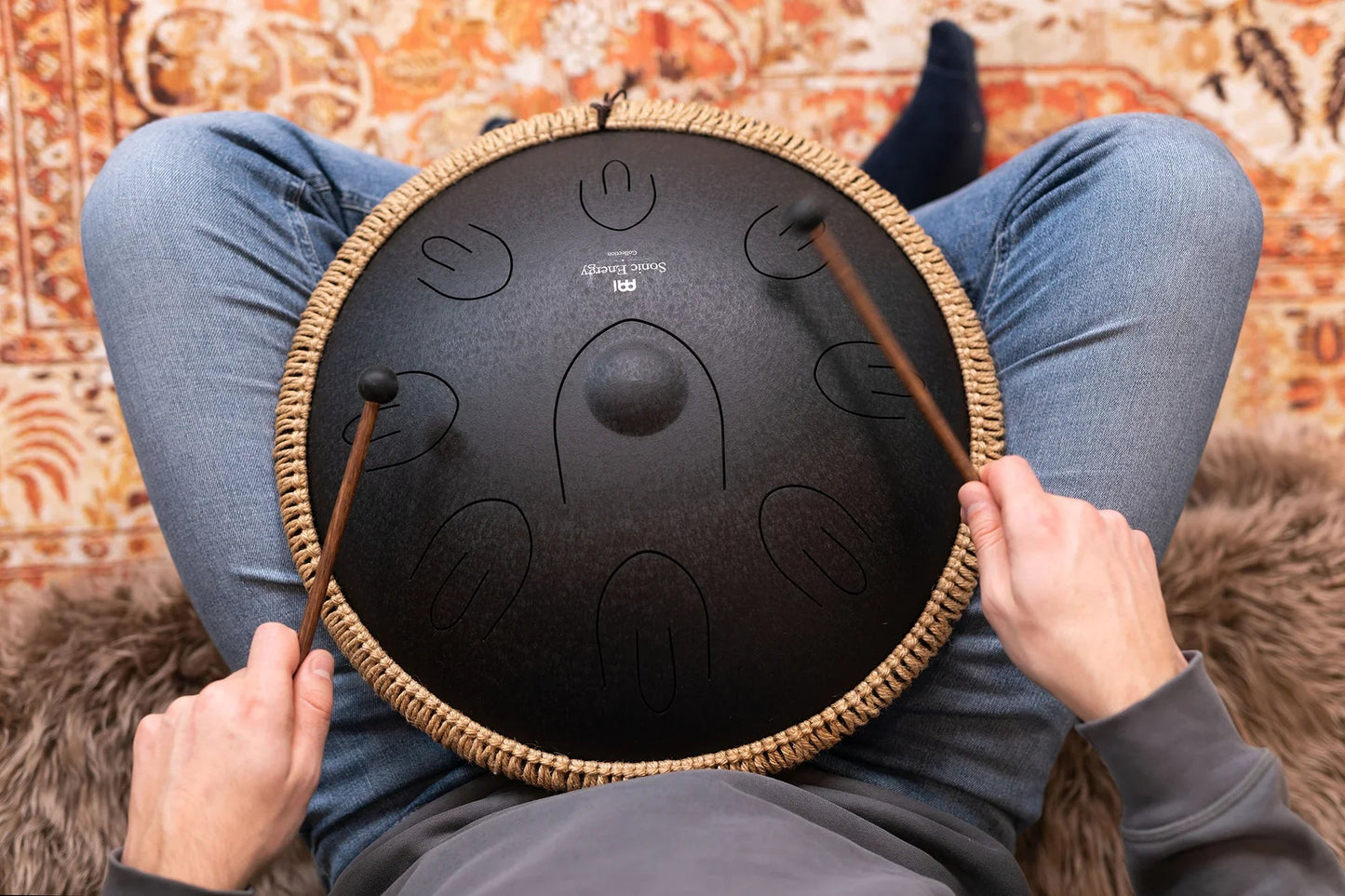 16" Octave Steel Tongue Drum, D Kurd, Black