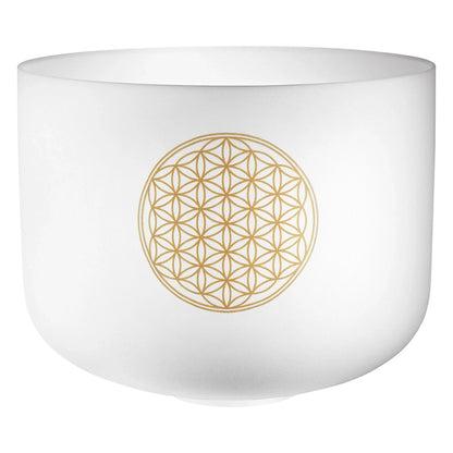 16" White-Frosted Crystal Singing Bowl, Flower of Life 128 Hz