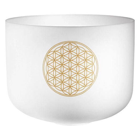 16" White-Frosted Crystal Singing Bowl, Flower of Life 128 Hz