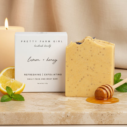 Lemon + Honey + Poppy Seed Handmade Tallow and Goat Milk Soap Bar