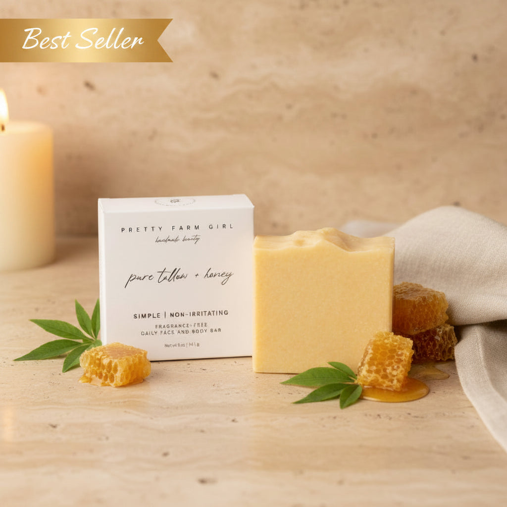 Pure Tallow + Honey Fragrance Free Handmade Tallow and Goat Milk Soap Bar