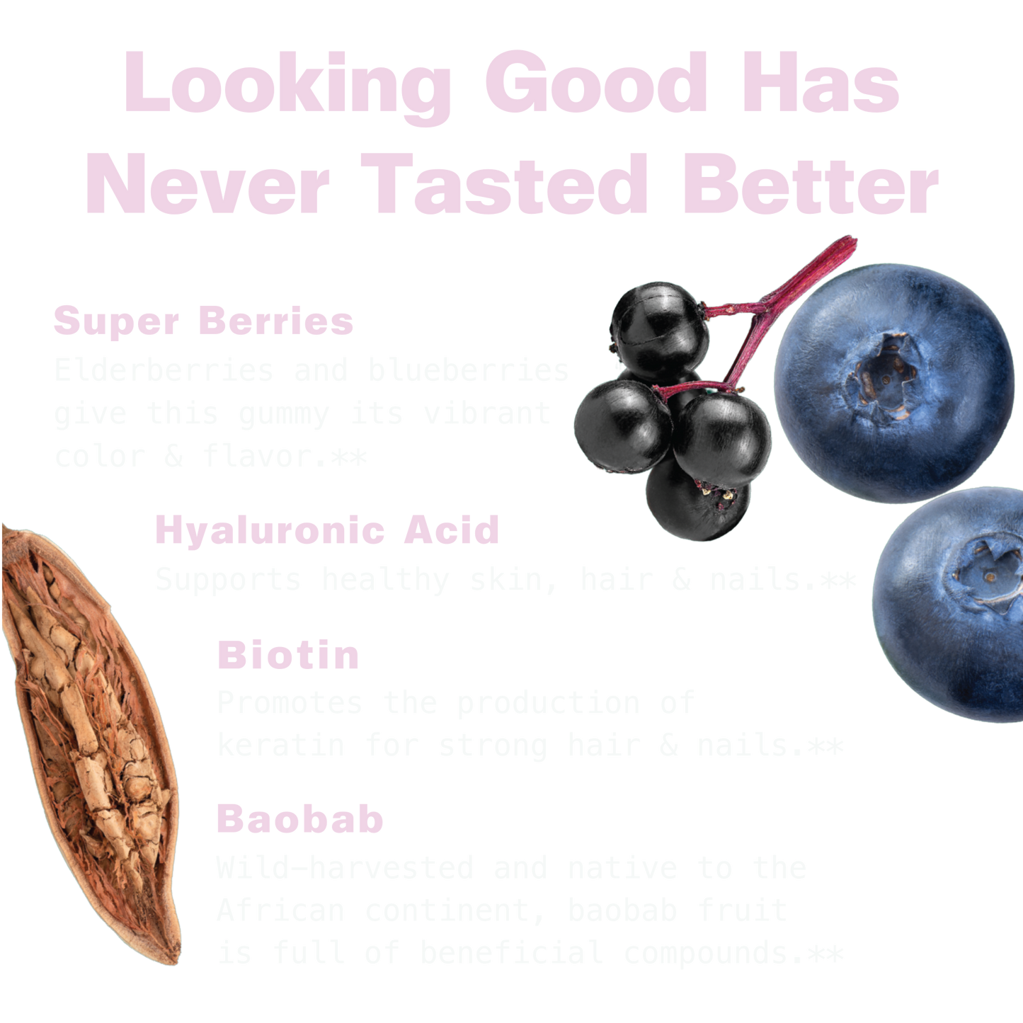 Hyaluronic Acid, Biotin & Baobab Superfood Gummies