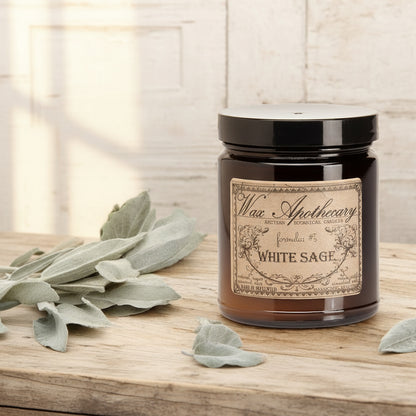 6 oz Botanical Candle in Amber Glass Jar - White Sage
