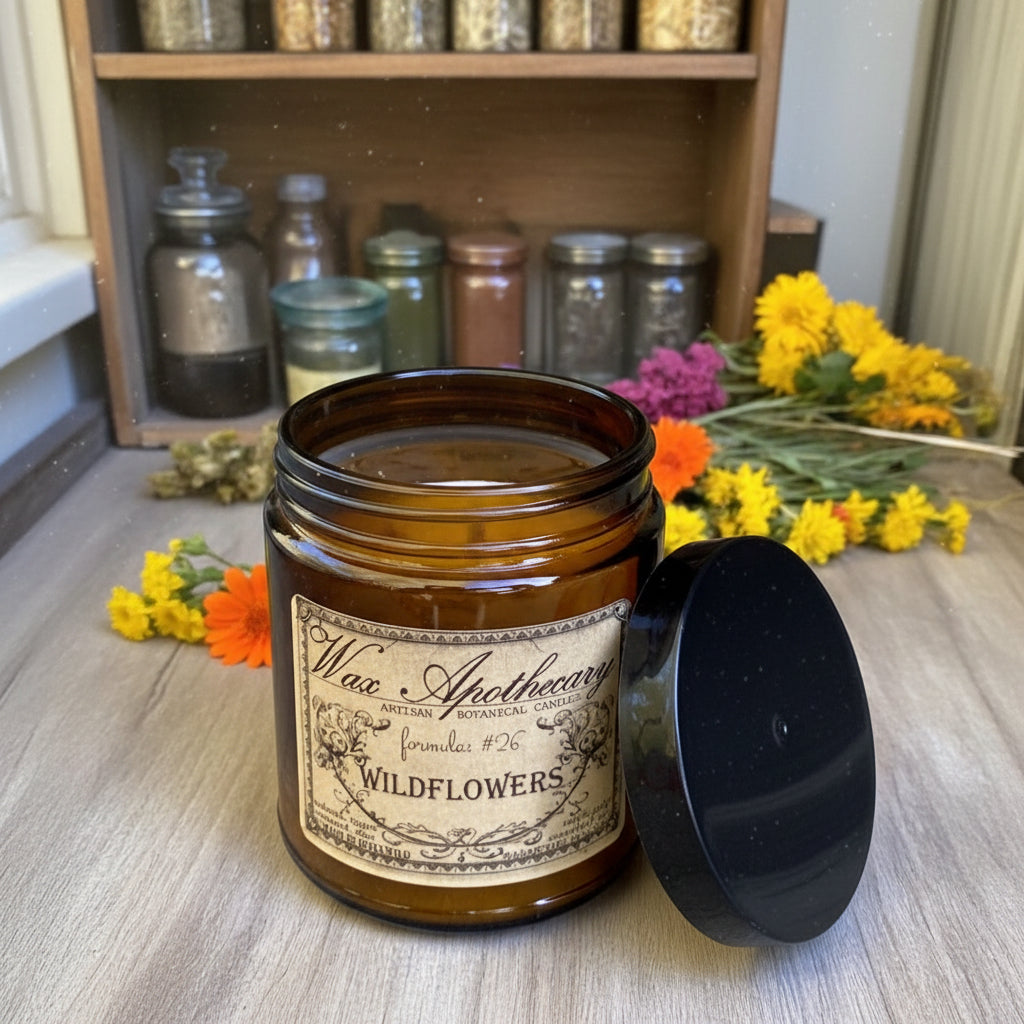 6 oz Botanical Candle in Amber Glass Jar - Wildflowers