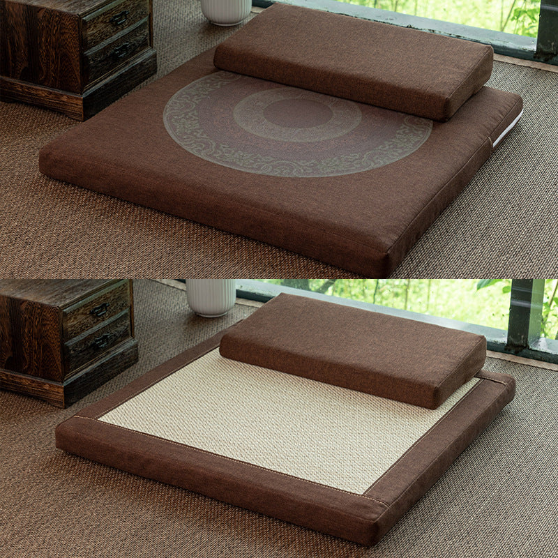 Double-Sided Meditation Cushion Set – Auspicious Botanical Fabric & Bamboo Fiber (Two-Tier)