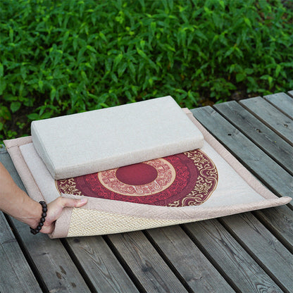 Double-Sided Meditation Cushion Set – Auspicious Botanical Fabric & Bamboo Fiber (Two-Tier)