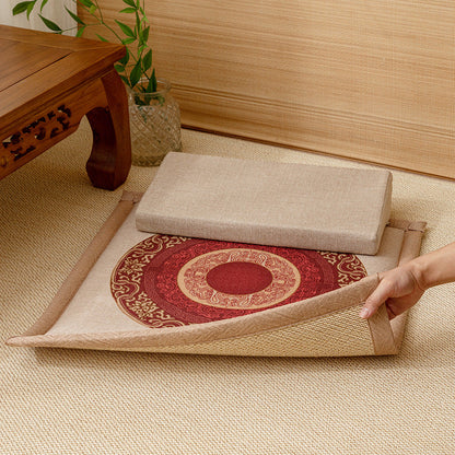 Double-Sided Meditation Cushion Set – Auspicious Botanical Fabric & Bamboo Fiber (Two-Tier)